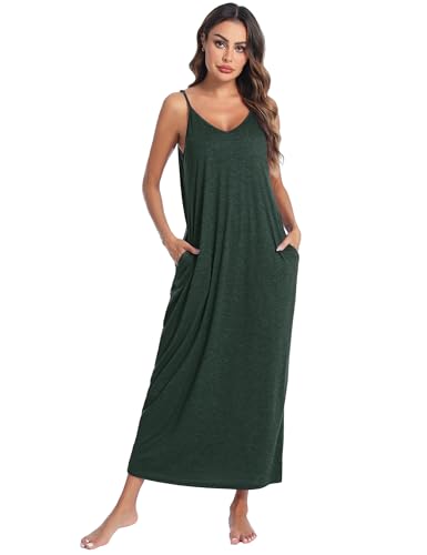 Nieery Nachthemd Damen Lang Sexy Negligee Sommer Spaghettiträger Unterkleid Baumwolle Full Slip V-Ausschnitt Sleepshirt Nachtwäsche Schwärzlich grün XXL Nieery Nachthemd Damen Lang Sexy Negligee Sommer Spaghettiträger Unterkleid Baumwolle Full Slip V-Ausschnitt Sleepshirt Nachtwäsche Schwärzlich grün XXL von Nieery