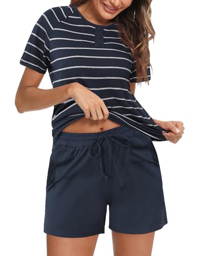 Nieery Schlafanzug Damen Kurz Sommer PyjamaSet Shorty Zweiteiliger Nachtwäsche Loungewear Sleepwear von Nieery