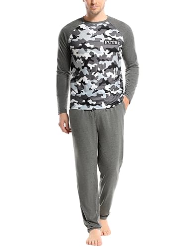 Nieery Pyjama Herren warme Schlafanzüge für Herren Schlafanzug Winter Baumwolle mit Tarnmuster Jungen Schlafanzug Langarm Pyjama Mann lang Baumwolle Hausanzug Schlafanzugoberteile und Schlafanzughosen von Nieery