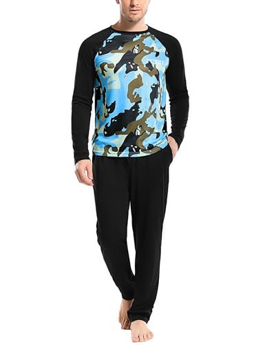 Nieery Pyjama Herren warme Schlafanzüge für Herren Schlafanzug Winter Baumwolle mit Tarnmuster Jungen Schlafanzug Langarm Pyjama Mann lang Baumwolle Hausanzug Schlafanzugoberteile und Schlafanzughosen von Nieery