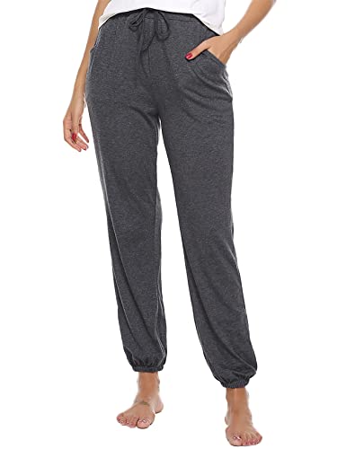 Nieery Pyjamahose Damen Baumwolle Schlafanzughose Lang Jogginghose Sporthose Sweatpants Freizeithose Hausanzug Nachtwäsche Dunkelgrau XXL von Nieery