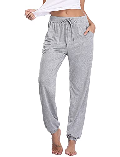 Nieery Pyjamahose Damen Baumwolle Schlafanzughose Lang Jogginghose Sporthose Sweatpants Freizeithose Hausanzug Nachtwäsche Grau M von Nieery