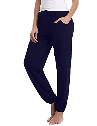 Nieery Pyjamahose Damen Baumwolle Schlafanzughose Lang Jogginghose Sporthose Sweatpants Freizeithose Hausanzug Nachtwäsche Marineblau L von Nieery