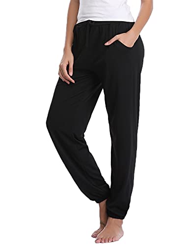 Nieery Pyjamahose Damen Baumwolle Schlafanzughose Lang Jogginghose Sporthose Sweatpants Freizeithose Hausanzug Nachtwäsche Schwarz M von Nieery