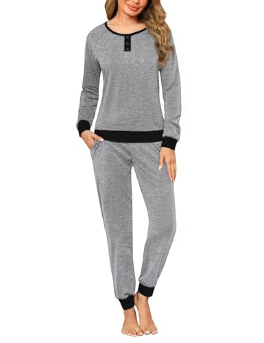 Nieery Schlafanzug Damen Lang Baumwolle Winter PyjamaSet Lounge Schlafanzüge Frau Nachtwäsche von Nieery