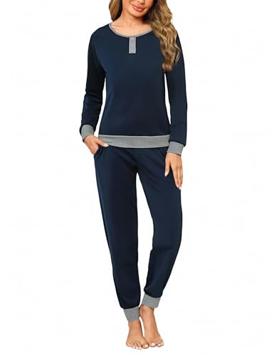 Nieery Schlafanzug Damen Lang Baumwolle Winter PyjamaSet Lounge Schlafanzüge Frau Nachtwäsche von Nieery