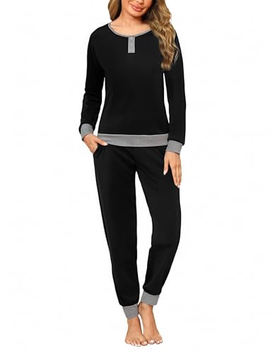 Nieery Schlafanzug Damen Lang Baumwolle Winter PyjamaSet Lounge Schlafanzüge Frau Nachtwäsche von Nieery