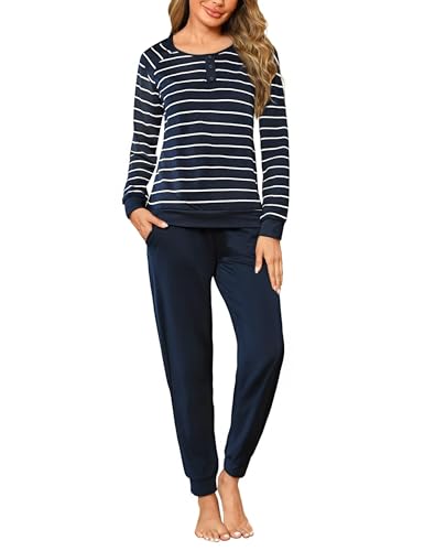 Nieery Schlafanzug Damen Lang Baumwolle Winter PyjamaSet Lounge Schlafanzüge Frau Nachtwäsche von Nieery