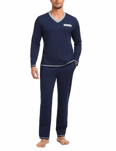 Nieery Schlafanzug Herren Lang Pyjama Set Baumwolle Männer Nachtwäsche Schlafanzüge Herbst Winter Sleepwear von Nieery