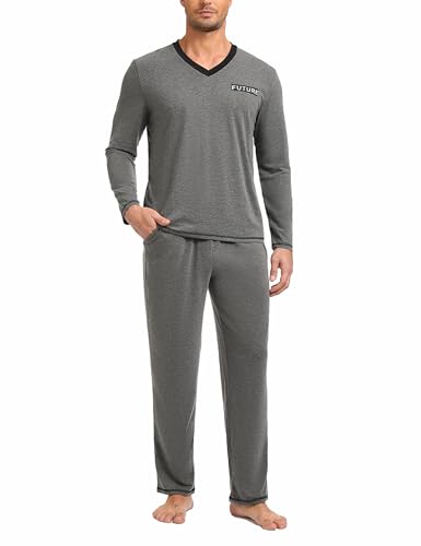 Nieery Schlafanzug Herren Lang Pyjama Set Baumwolle Männer Nachtwäsche Schlafanzüge Herbst Winter Sleepwear von Nieery
