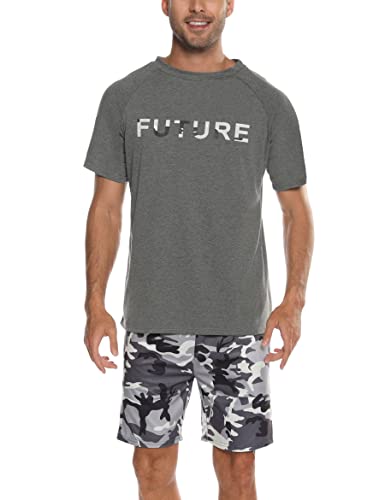 Nieery Schlafanzug Herren kurz Baumwolle Pyjama Herren Sommer Schlafanzug Männer Kurzarm Schlafanzughose Shorty Herren Schlafanzug Kurzarm T-Shirt Pyjamahose Zweiteilig Set von Nieery