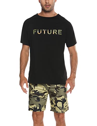 Nieery Schlafanzug Herren kurz Baumwolle Pyjama Herren Sommer Schlafanzug Männer Kurzarm Schlafanzughose Shorty Herren Schlafanzug Kurzarm T-Shirt Pyjamahose Zweiteilig Set von Nieery