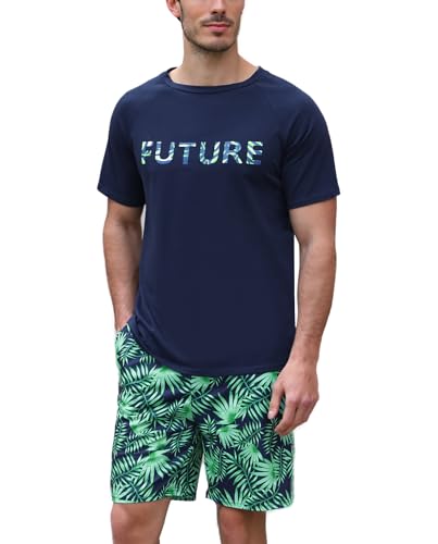 Nieery Schlafanzug Herren kurz Baumwolle Pyjama Herren Sommer Schlafanzug Männer Kurzarm Schlafanzughose Shorty Herren Schlafanzug Kurzarm T-Shirt Pyjamahose Zweiteilig Set von Nieery