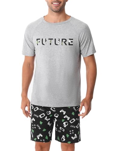 Nieery Schlafanzug Herren kurz Baumwolle Pyjama Herren Sommer Schlafanzug Männer Kurzarm Schlafanzughose Shorty Herren Schlafanzug Kurzarm T-Shirt Pyjamahose Zweiteilig Set von Nieery