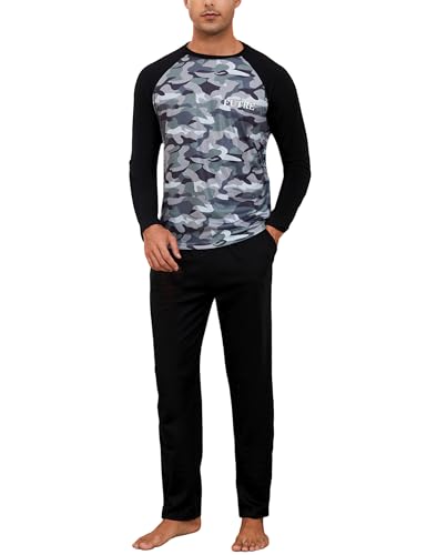 Nieery Schlafanzug Herren lang Baumwolle Pyjama Herren Set Zweiteilige Nachtwäsche Männer Winter Langarmshirts Schlafanzughose warme Herrenschlafanzüge Partner Pyjama von Nieery