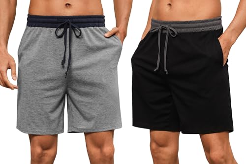 Nieery Schlafanzughose Herren kurz Pyjamhose Männer Schlafhose aus Baumwolle Nachtwäsche Pyjamshorts Pyjamaunterteil Freizeithose Loungehose Schlafshort Männer Elastischer Bund mit Kordelzug von Nieery