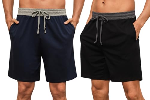 Nieery 2er-Pack Schlafanzughose Herren kurze Baumwolle Sommer PyjamShorts Freizeithose Loungehose mit Seitentaschen und Elastischem Bund von Nieery