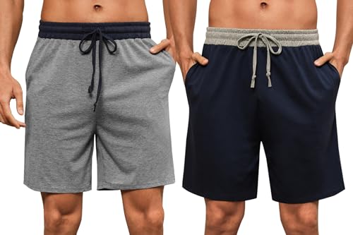 Nieery 2er-Pack Schlafanzughose Herren kurze Baumwolle Sommer PyjamShorts Freizeithose Loungehose mit Seitentaschen und Elastischem Bund von Nieery