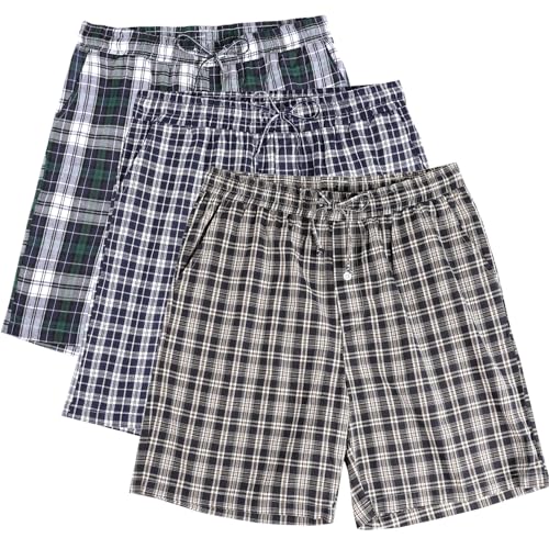 Nieery Schlafanzughose Herren kurz Schlafshorts Männer mit 3 Taschen Schlafanzughosen für Herren Kurze Schlafanzughose Herren Pyjamahose kurz mit Karomuster von Nieery