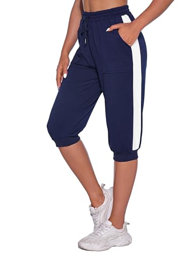 Nieery Damen Jogginghose 3/4 Sommer Sporthose Caprihose Laufhose Freizeithose Sweathose Trainingshose mit Taschen und Gürtel von Nieery