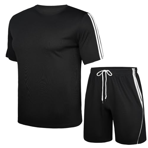 Nieery Trainingsanzug Herren kurz Sommer Jogginganzüge Set Activewear Atmungsaktiv Kurzarm T-Shirt und Sportshorts mit Taschen von Nieery