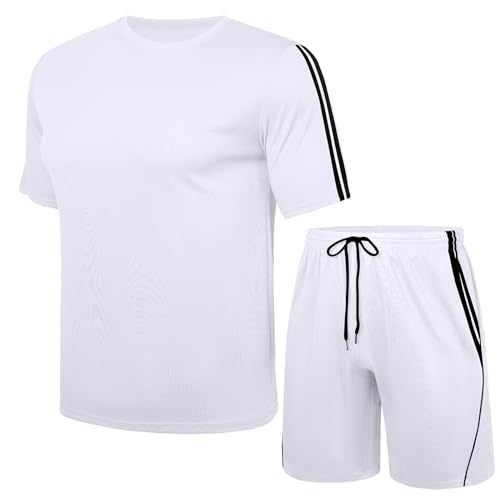 Nieery Trainingsanzug Herren kurz Sommer Jogginganzüge Set Activewear Atmungsaktiv Kurzarm T-Shirt und Sportshorts mit Taschen von Nieery