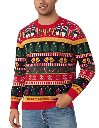 Nieery Weihnachtspullover Herren Hässlicher Weihnachtspulli Lustig Christmas Sweater Weihnachten Pullover Strickpullover von Nieery