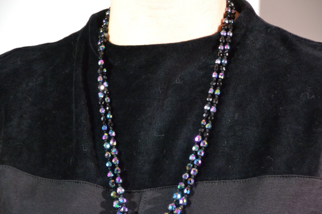 Necklace Made Of Faceted Glass Beads in Rainbow Colours, Vintage von NiemalsOhne