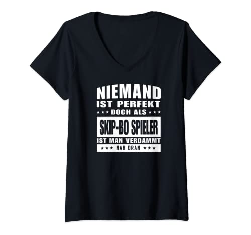 Damen Niemand Ist Perfekt Skip Bo Spieler T-Shirt mit V-Ausschnitt von Niemand Ist Perfekt Skip Bo Spieler
