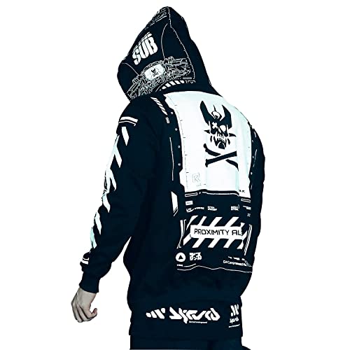 Niepce Inc Graphic Cyberpunk Zip Up Hoodie für Herren, schwarz, Large von Niepce Inc