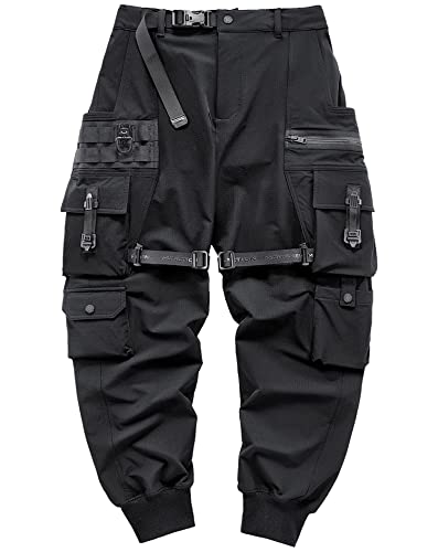Niepce Inc Herren Japanische Streetwear, Techwear, Cargohose mit Design, Black4, XXL von Niepce Inc