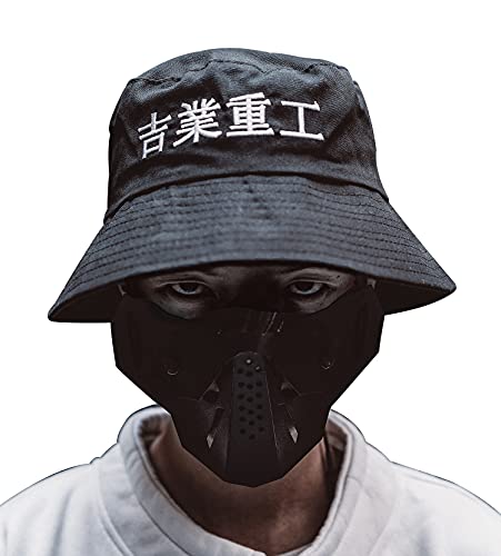 Niepce Inc Japanese Streetwear Herren Techwear Bucket Hat mit String Schwarz von Niepce Inc