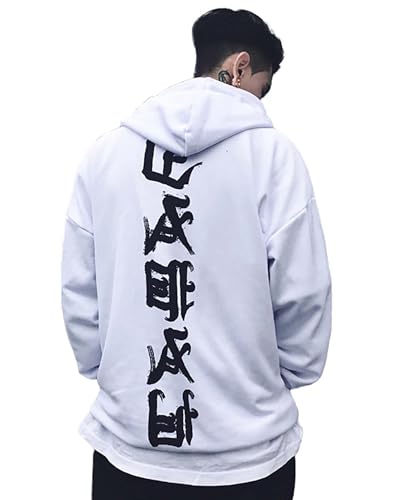 Niepce Inc Japanische Streetwear Kanji Graphic Herren Hoodies mit Design, Weiß 1, Small von Niepce Inc