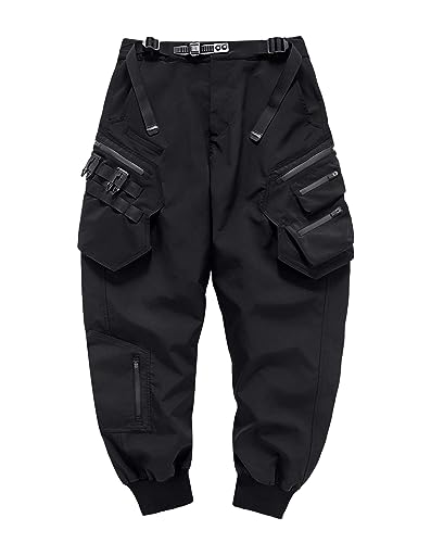 Niepce Inc Streetwear-Hose für Herren, Techwear-Stil mit Trägern, Schwarz10, Klein von Niepce Inc