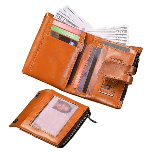 Niesel Vintage-Leder-Geldbörse mit Kette, Rindsleder-Geldbörse für Herren - Diebstahlsichere Kreditkarten-Geldbörse für Herren | Diebstahlsicherer Reißverschluss, Schnallenverschluss, mehrere von Niesel