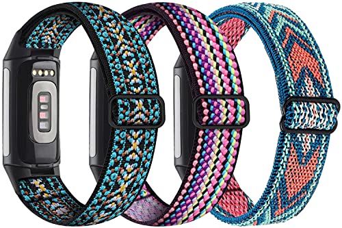 Nigaee Elastisches Nylon Armband Kompatibel mit Fitbit Charge 5/Charge 6, Atmungsaktives Verstellbares Gewebte Stoff Ersatzarmband Kompatibel für Fitbit Charge 5/Charge 6 Damen von Nigaee