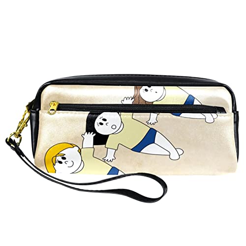 Kleine Make-up-Tasche für Damen,Leder-Bleistifttasche,Kosmetiktasche,3 Mädchen einerseits auf dem Boden,Make-up-Tasche, Stifttasche von NigelMu