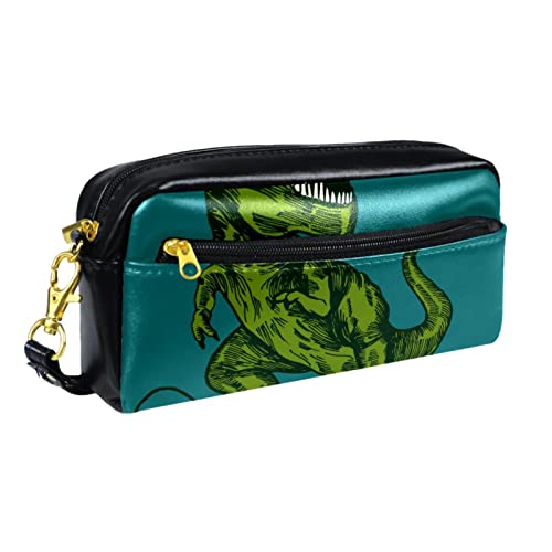 Kleine Make-up-Tasche für Damen,Leder-Bleistifttasche,Kosmetiktasche,Dinosaurier-Surfer-Malerei in Sonnenbrille,Make-up-Tasche, Stifttasche von NigelMu