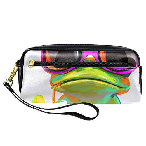 Kleine Make-up-Tasche für Damen,Leder-Bleistifttasche,Kosmetiktasche,EIN Chamäleon mit Sonnenbrille,Make-up-Tasche, Stifttasche von NigelMu