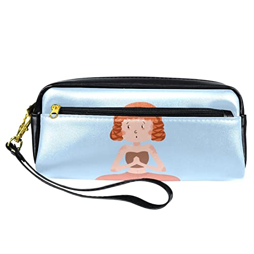 Kleine Make-up-Tasche für Damen,Leder-Bleistifttasche,Kosmetiktasche,EIN Mädchen sitzt in Meditation,Make-up-Tasche, Stifttasche von NigelMu