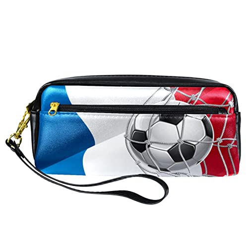 Kleine Make-up-Tasche für Damen,Leder-Bleistifttasche,Kosmetiktasche,Fußball und Frankreich-Flagge,Make-up-Tasche, Stifttasche von NigelMu