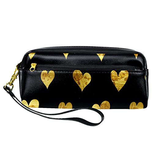 Kleine Make-up-Tasche für Damen,Leder-Bleistifttasche,Kosmetiktasche,Goldener Liebesblumen-Valentinstag,Make-up-Tasche, Stifttasche von NigelMu