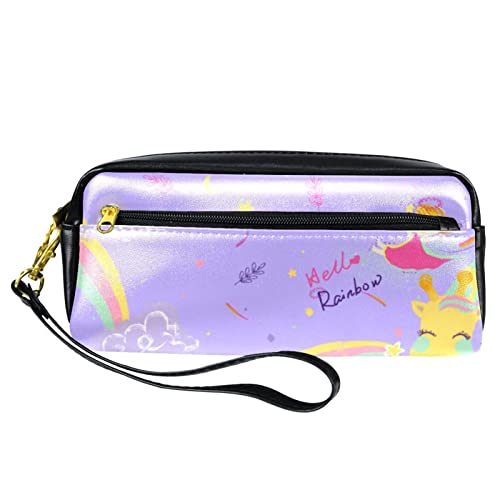 Kleine Make-up-Tasche für Damen,Leder-Bleistifttasche,Kosmetiktasche,Mädchen Regenbogengiraffe,Make-up-Tasche, Stifttasche von NigelMu