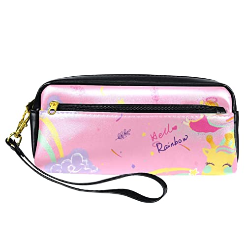 Kleine Make-up-Tasche für Damen,Leder-Bleistifttasche,Kosmetiktasche,Mädchen Regenbogengiraffe,Make-up-Tasche, Stifttasche von NigelMu