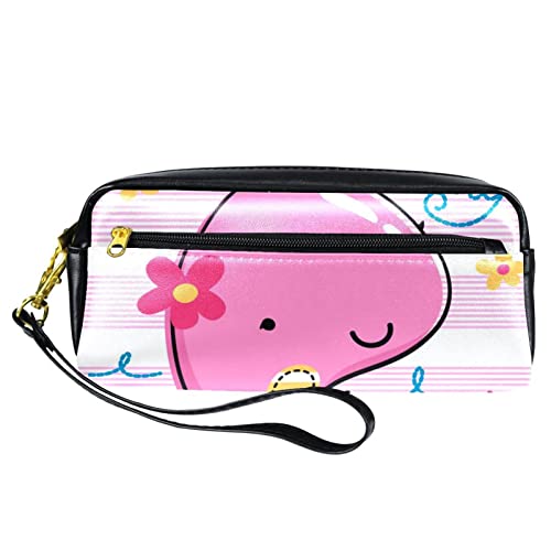 Kleine Make-up-Tasche für Damen,Leder-Bleistifttasche,Kosmetiktasche,Mädchen rosa Cartoon-Wal,Make-up-Tasche, Stifttasche von NigelMu