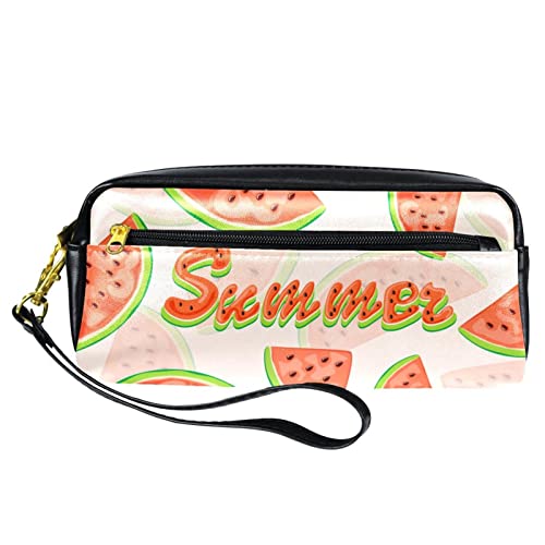 Kleine Make-up-Tasche für Damen,Leder-Bleistifttasche,Kosmetiktasche,Sommermuster Wassermelone,Make-up-Tasche, Stifttasche von NigelMu