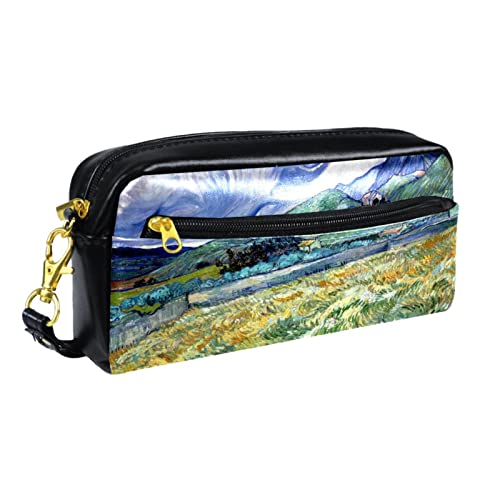 Kleine Make-up-Tasche für Damen,Leder-Bleistifttasche,Kosmetiktasche,Stil der Ölmalerei und Landschaft,Make-up-Tasche, Stifttasche von NigelMu