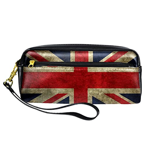 Kleine Make-up-Tasche für Damen,Leder-Bleistifttasche,Kosmetiktasche,Vintage britische Flagge,Make-up-Tasche, Stifttasche von NigelMu