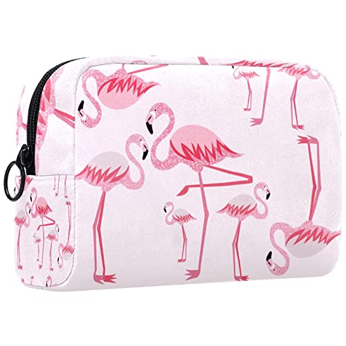 Kleine Schminktasche für Damen,Schminktasche, Reisekosmetiktasche,Flamingo tiertropisches Rosa Drucken von NigelMu