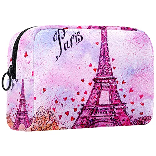 Kleine Schminktasche für Damen,Schminktasche, Reisekosmetiktasche,Pink Paris Eiffelturm Drucken von NigelMu